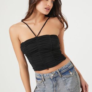 Ruched Mesh Cropped Cami