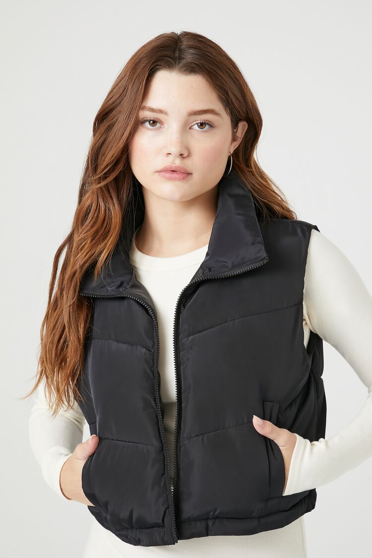 Chevron Funnel Neck Puffer Vest