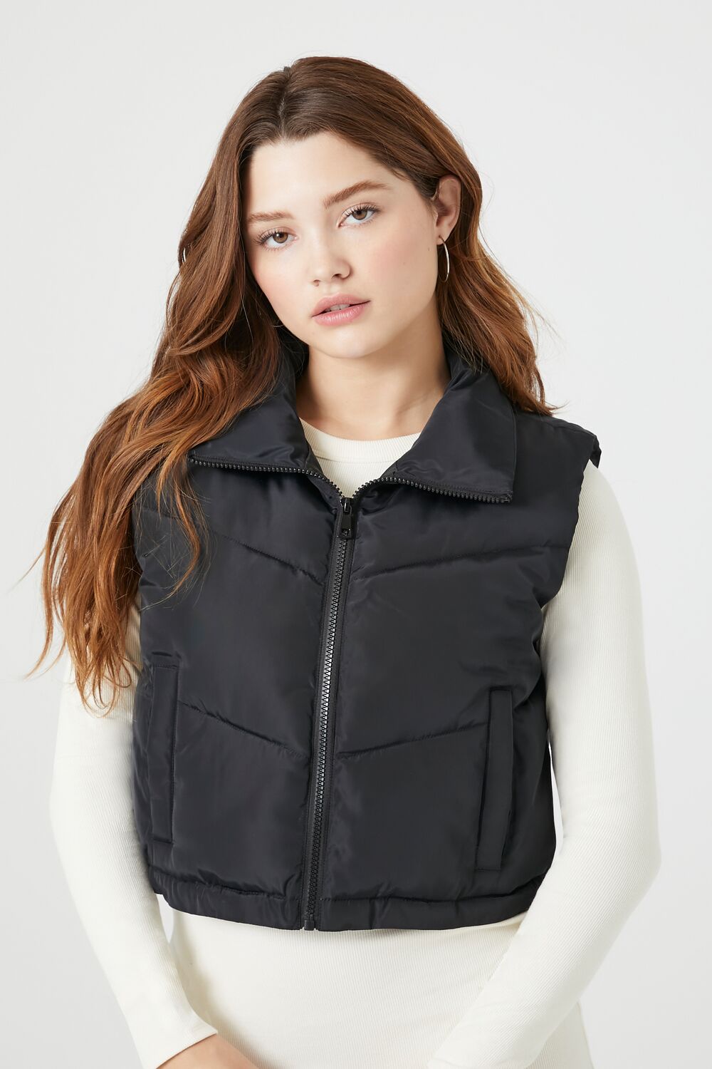 Chevron Funnel Neck Puffer Vest - Image 5