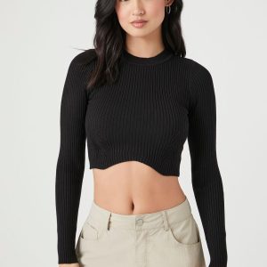 Notched Sweater-Knit Crop Top