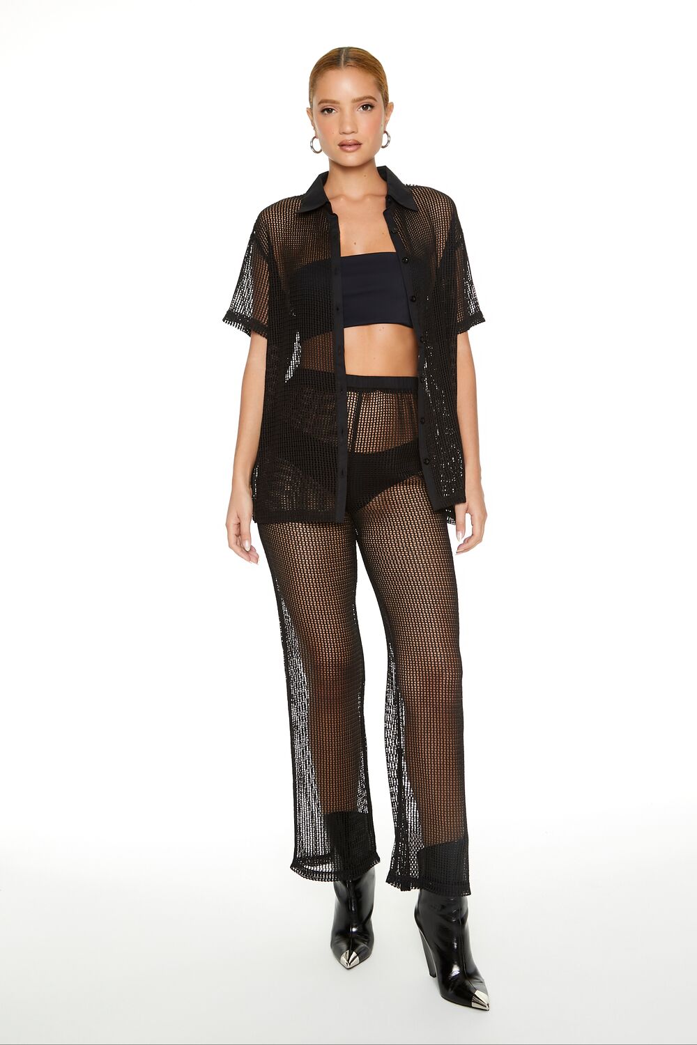 Sheer Crochet Shirt & Pants Set - Image 7