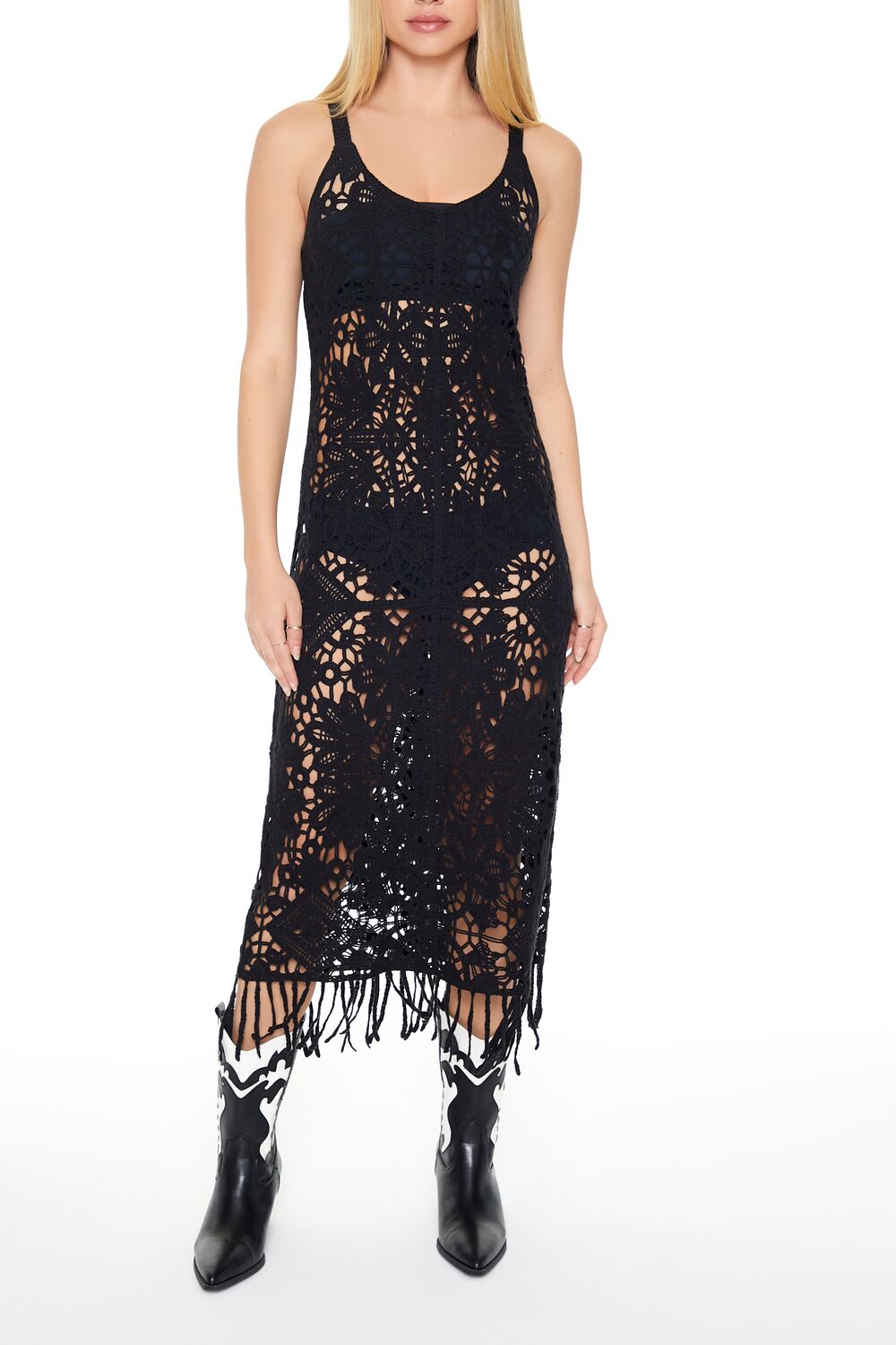 Crochet Fringe Midi Dress - Image 4