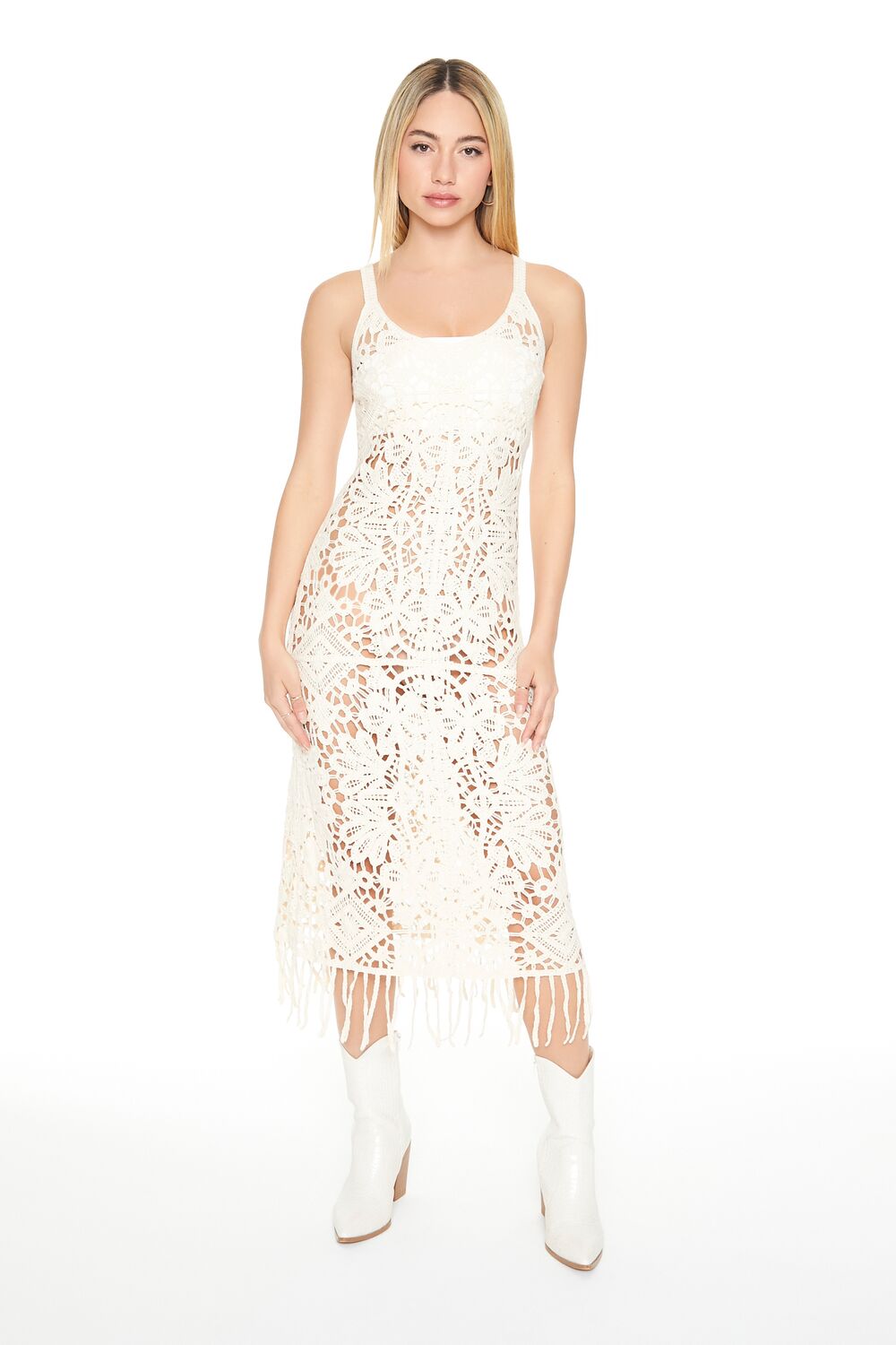 Crochet Fringe Midi Dress - Image 5