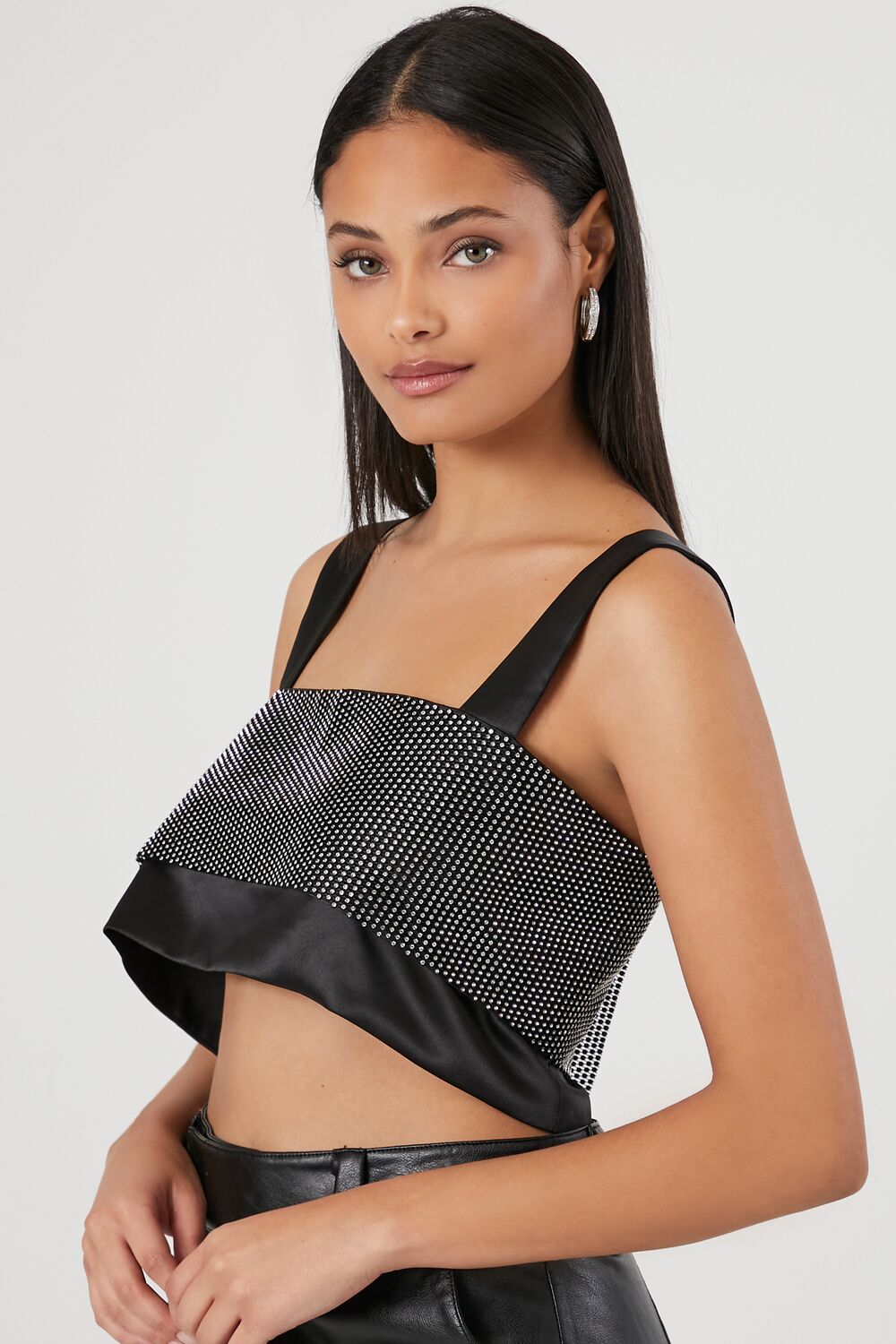 Satin Rhinestone Crop Top - Image 2