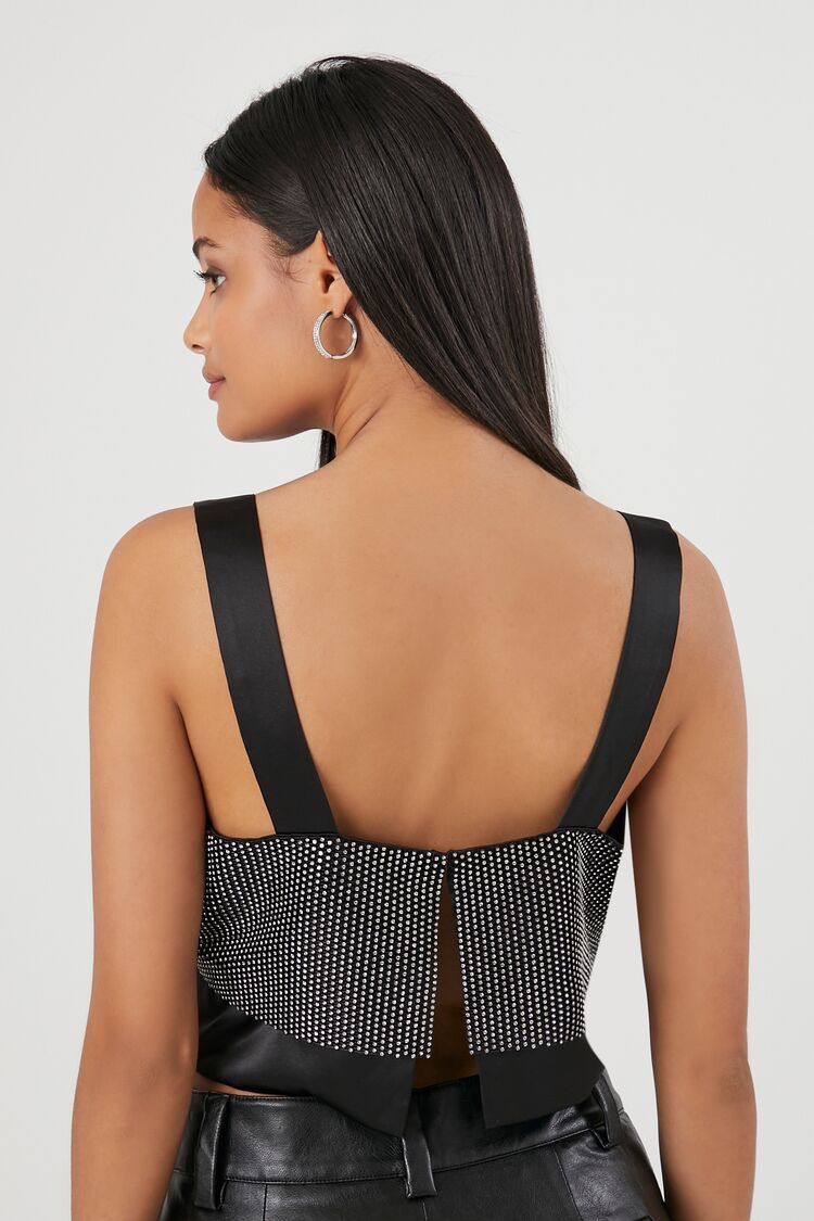 Satin Rhinestone Crop Top - Image 3