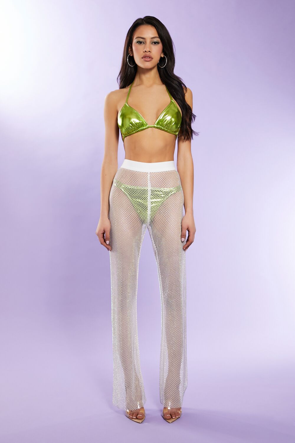 Rhinestone Netted Wide-Leg Pants - Image 4