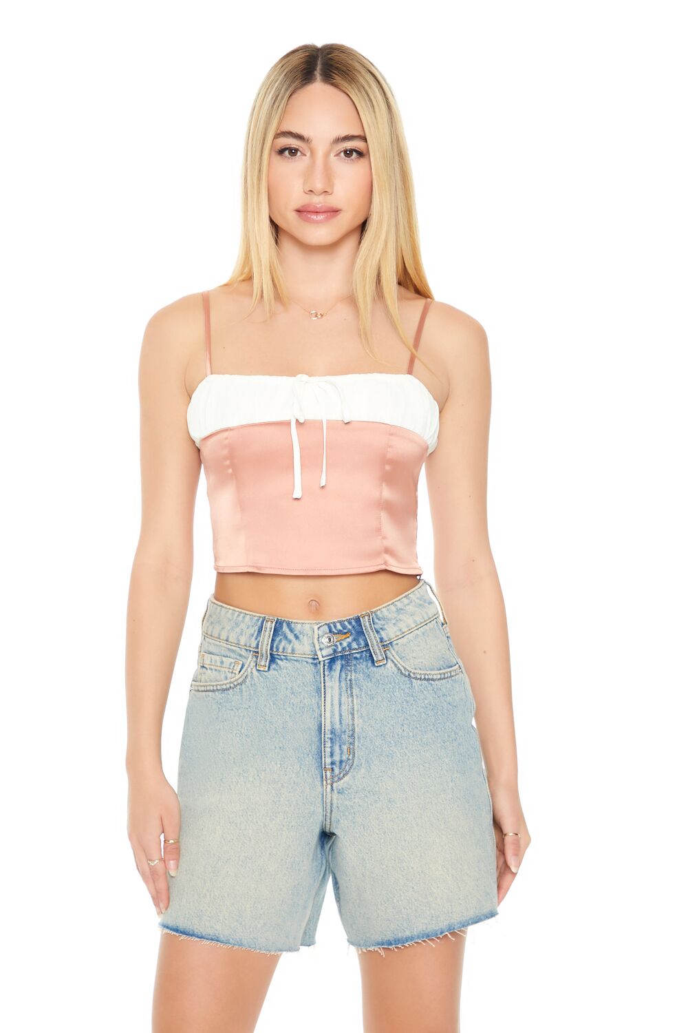 Cropped Satin Colorblock Cami