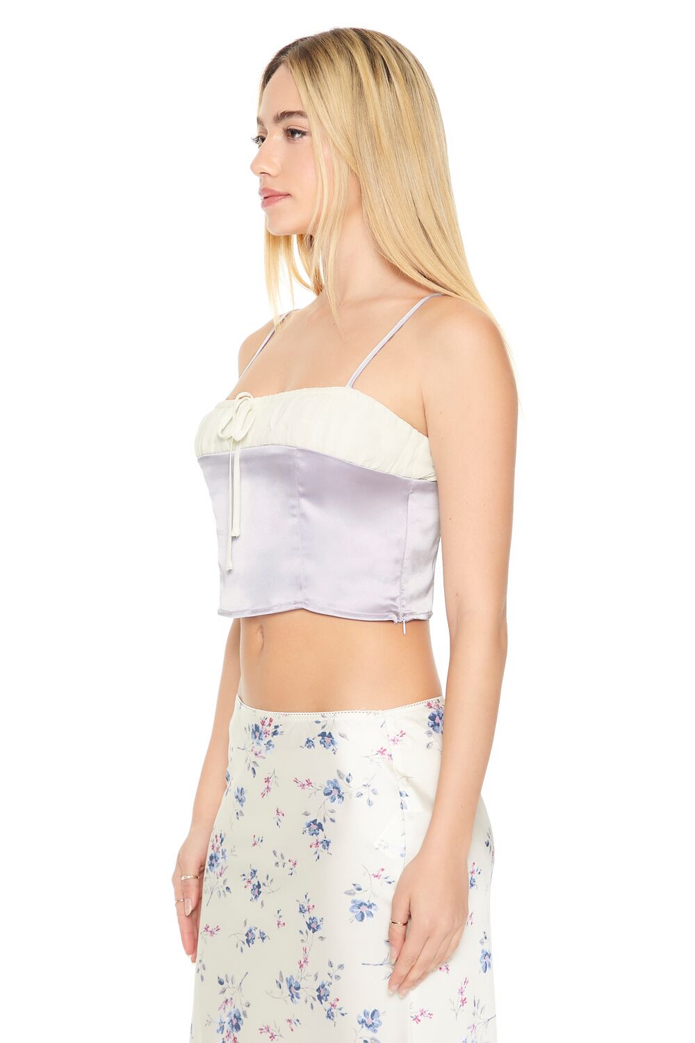 Cropped Satin Colorblock Cami - Image 7