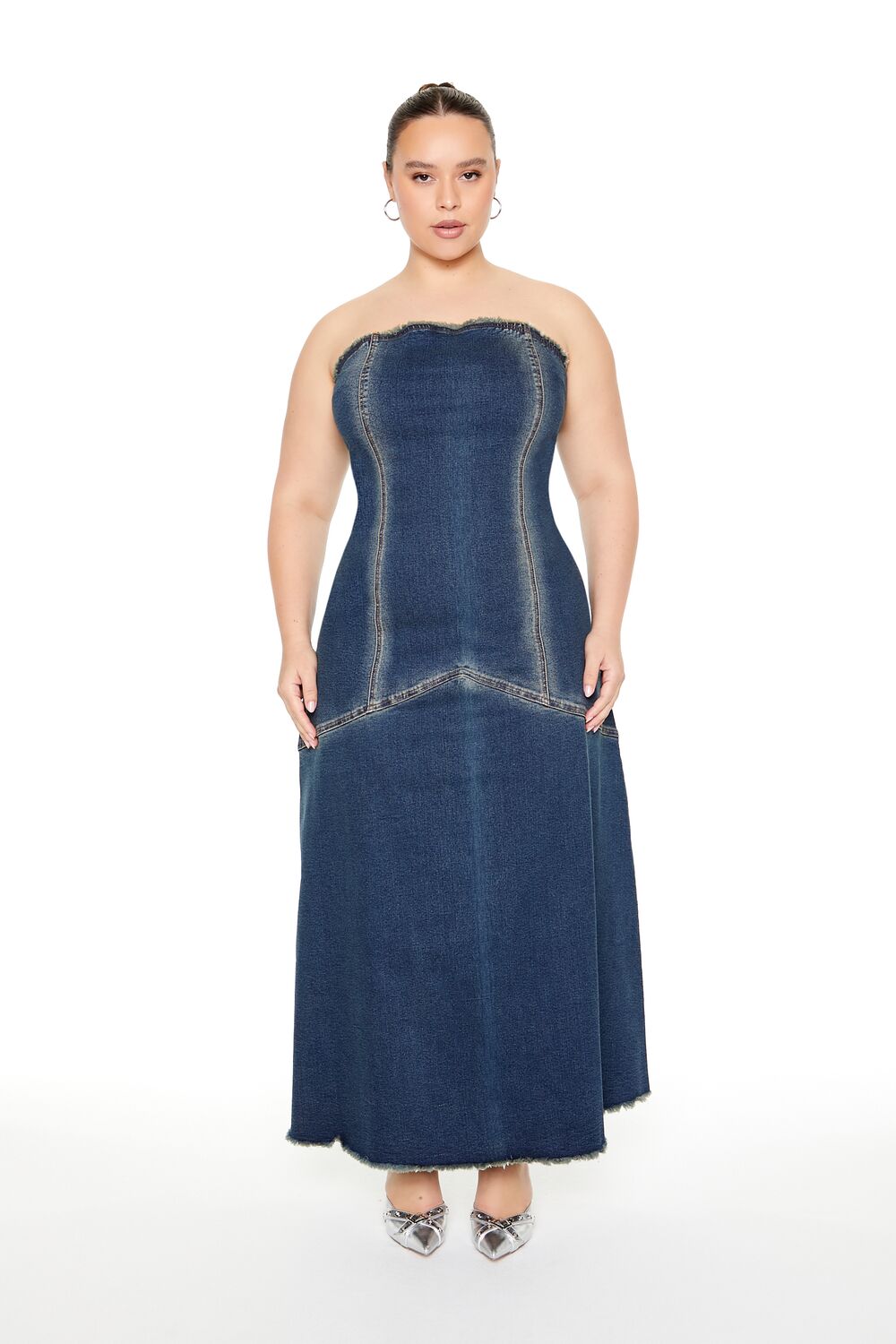 Plus Size Strapless Denim Maxi Dress