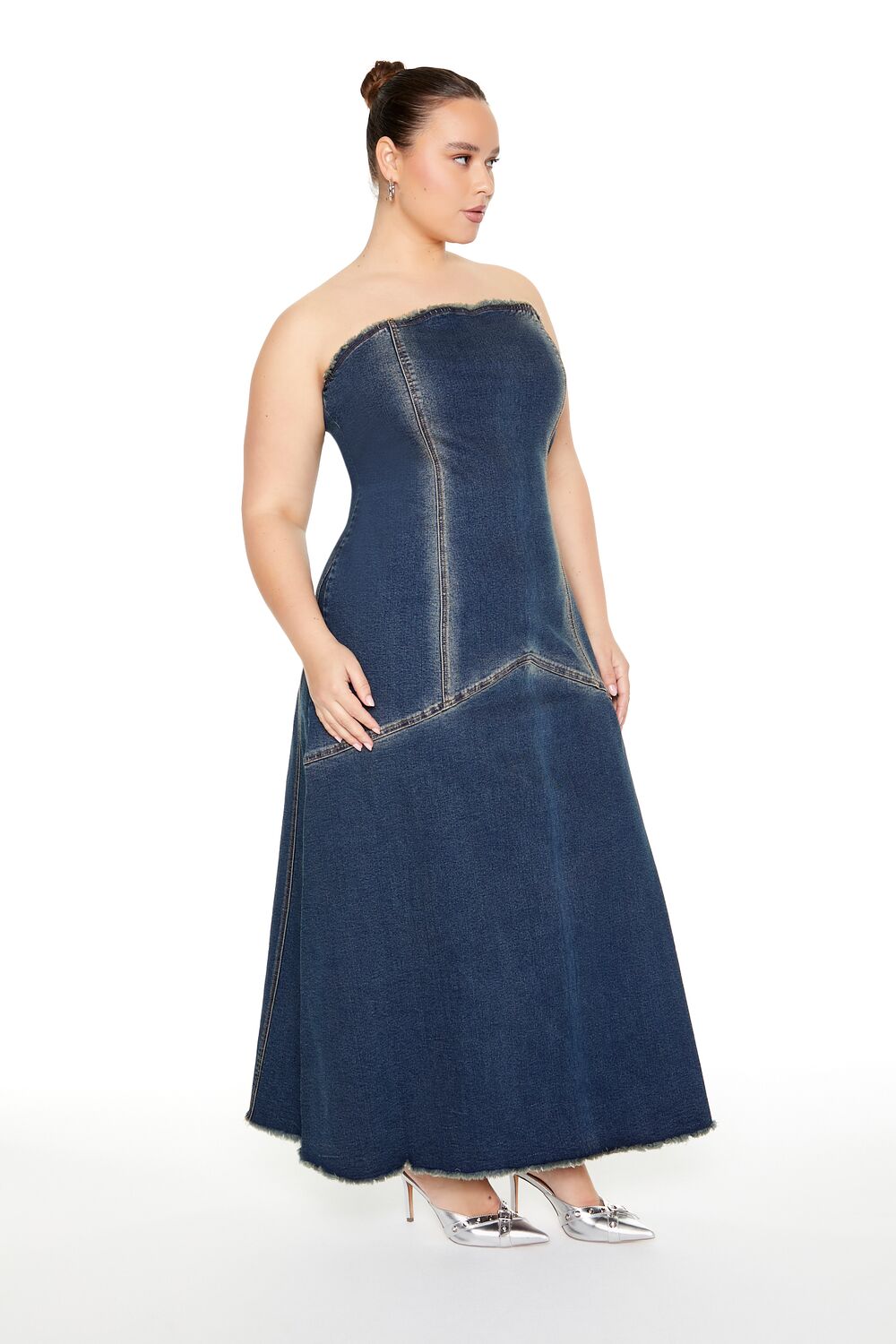 Plus Size Strapless Denim Maxi Dress - Image 2