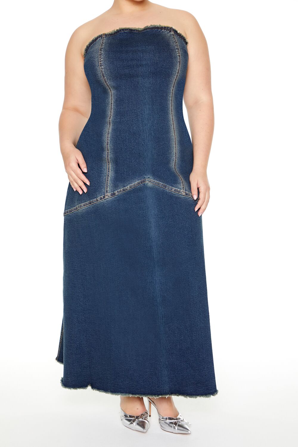 Plus Size Strapless Denim Maxi Dress - Image 4