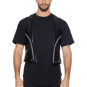 Faux Leather Zip-Pocket Vest