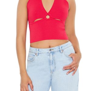 Sweater-Knit Halter Crop Top