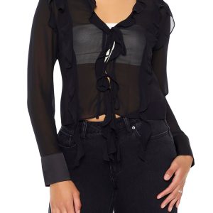 Ruffle-Trim Chiffon Top