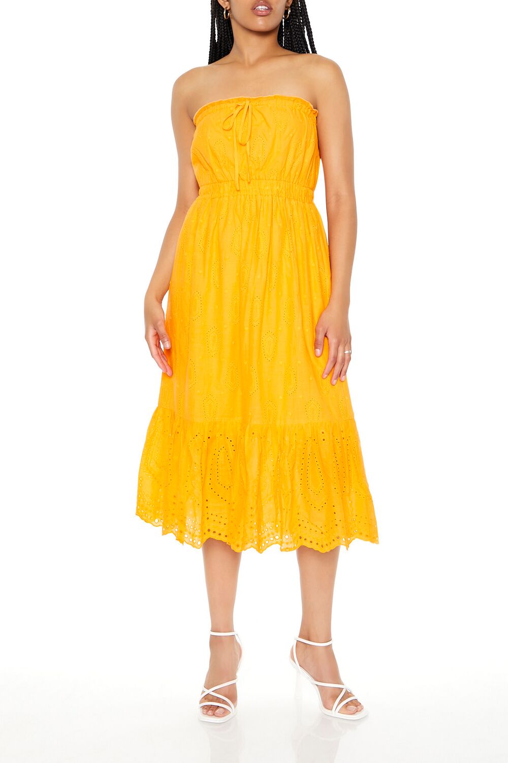 Strapless Eyelet Bow Midi Dress - Image 5