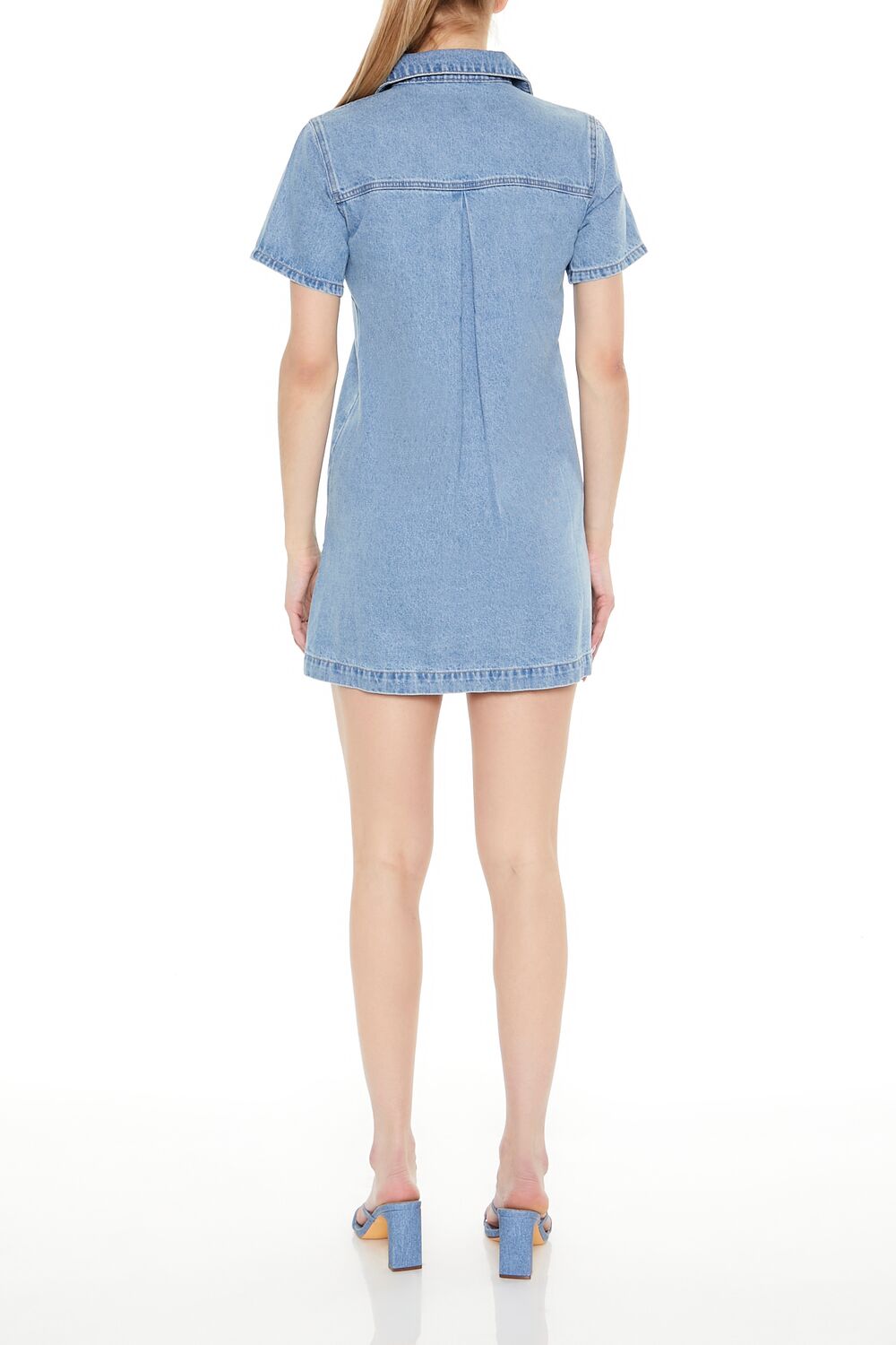 Denim Zip-Up Mini Shirt Dress - Image 3