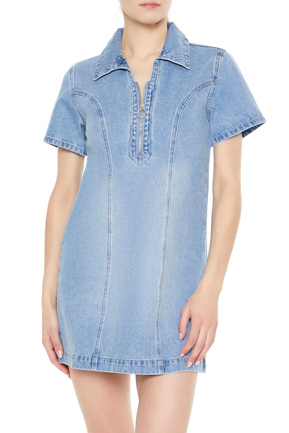 Denim Zip-Up Mini Shirt Dress - Image 4
