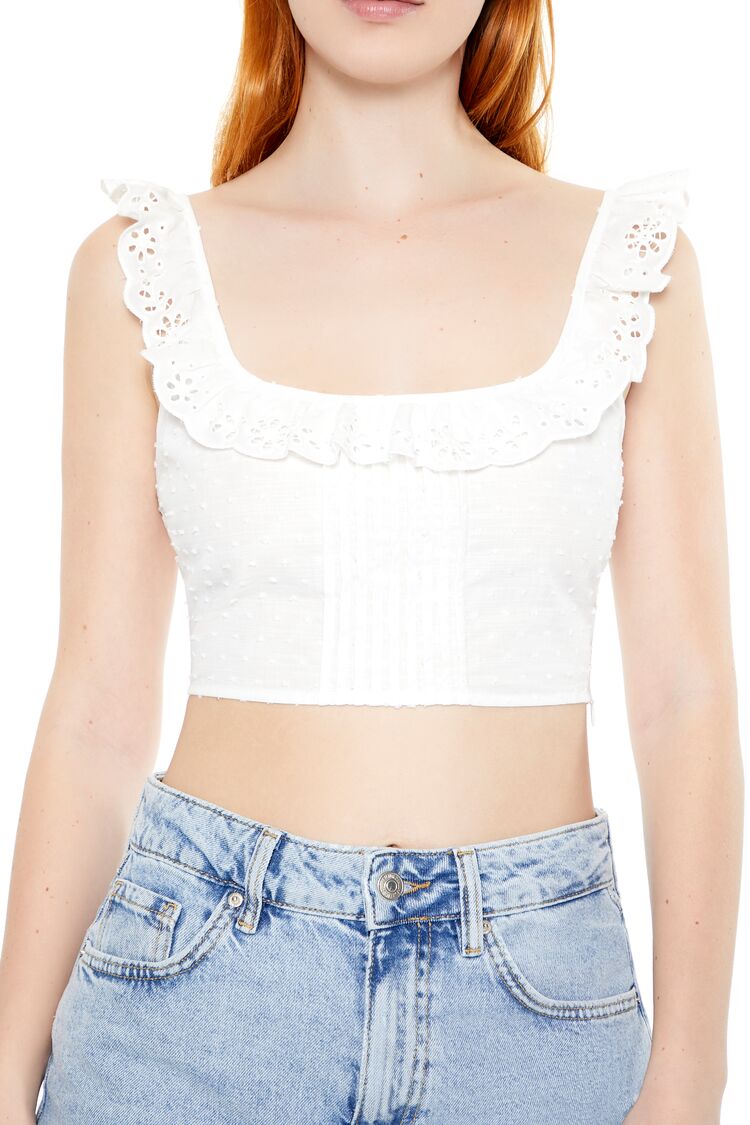 Eyelet Ruffle-Trim Crop Top - Image 5