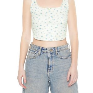 Cropped Floral Print Tank Top