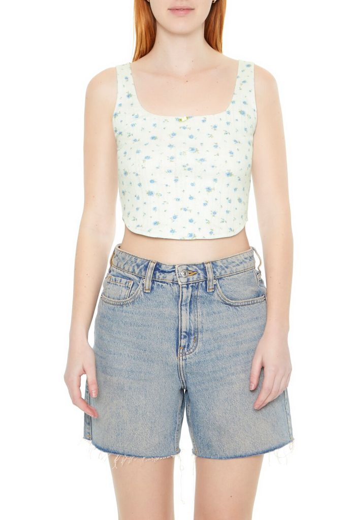 Cropped Floral Print Tank Top