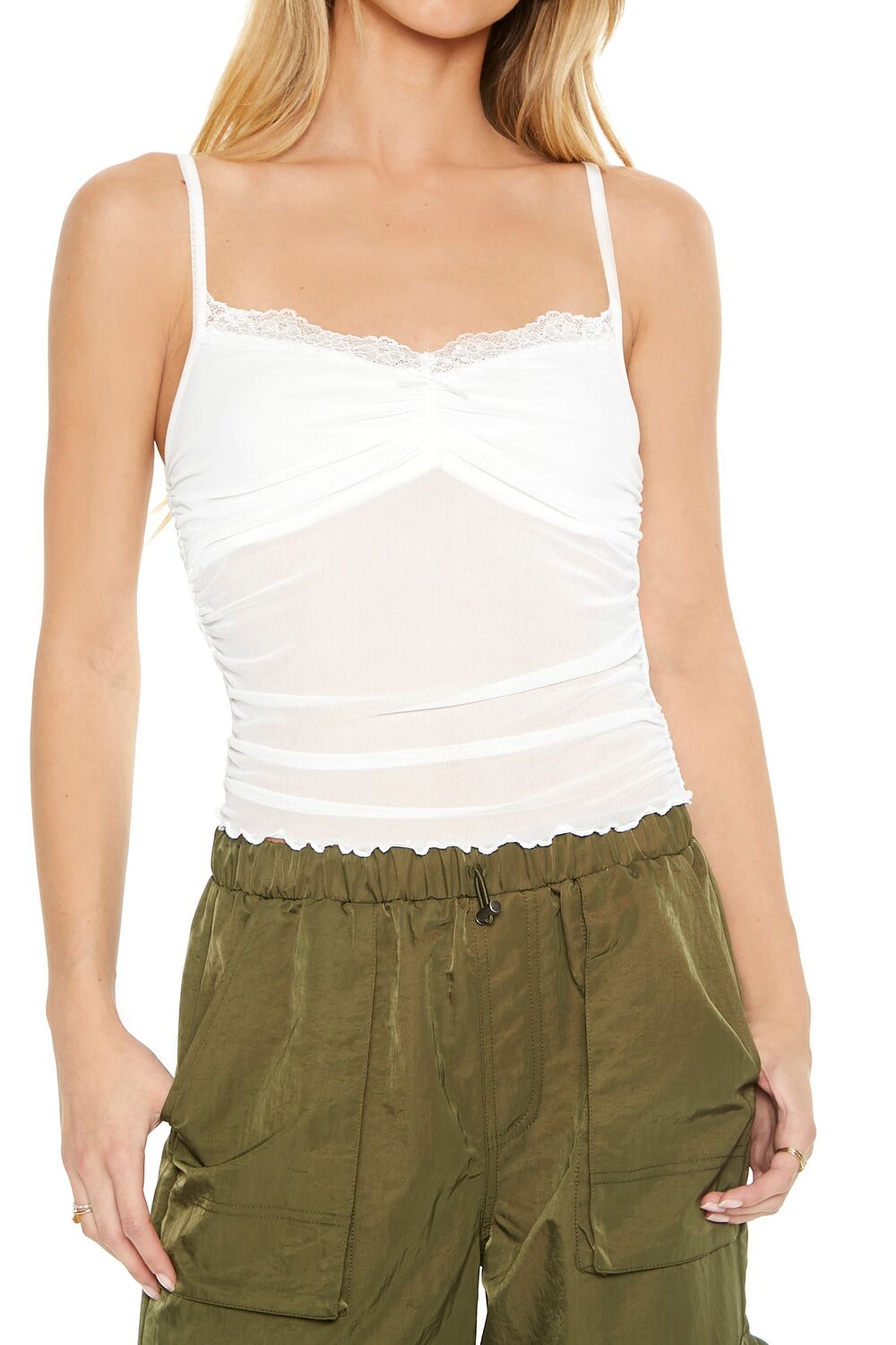 Mesh Lace-Trim Bow Cami - Image 5
