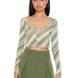 Striped Button-Front Crop Top