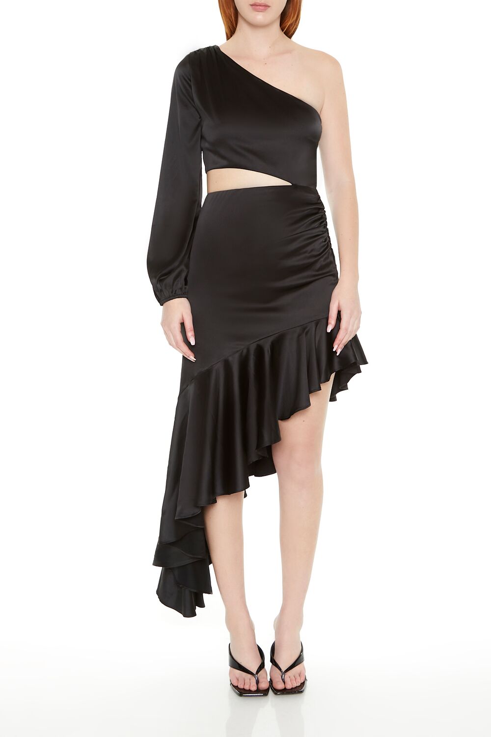 Asymmetrical One-Shoulder Midi Dress - Image 2