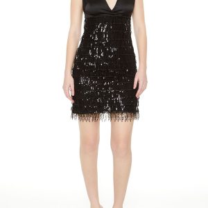 Satin & Sequin Fringe Mini Dress