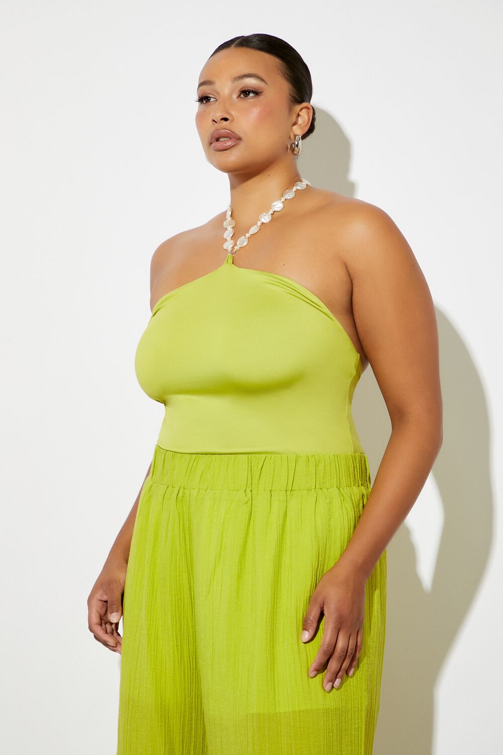 Plus Size Faux Pearl Halter Bodysuit