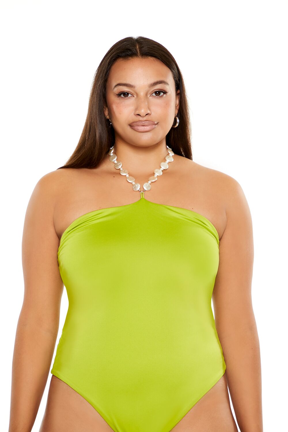 Plus Size Faux Pearl Halter Bodysuit - Image 6