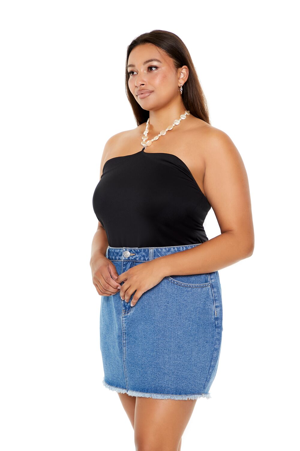 Plus Size Faux Pearl Halter Bodysuit - Image 9