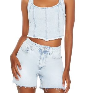 Frayed Denim Bustier Crop Top