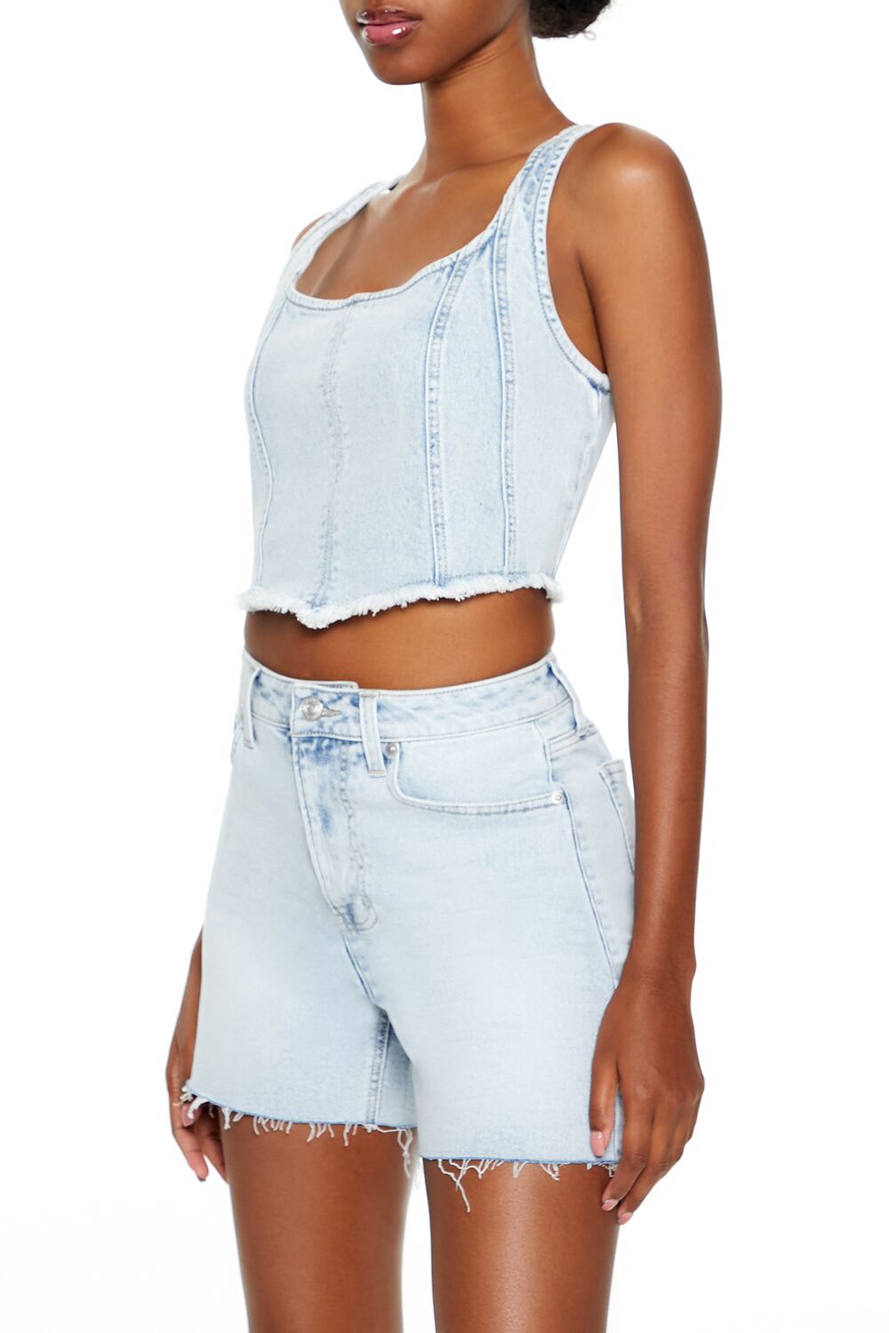 Frayed Denim Bustier Crop Top - Image 4