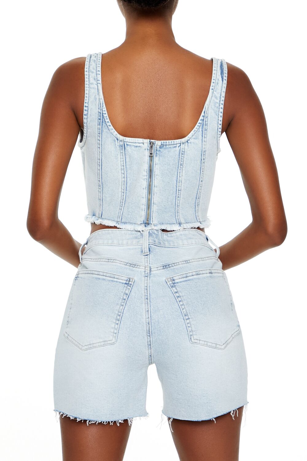 Frayed Denim Bustier Crop Top - Image 5