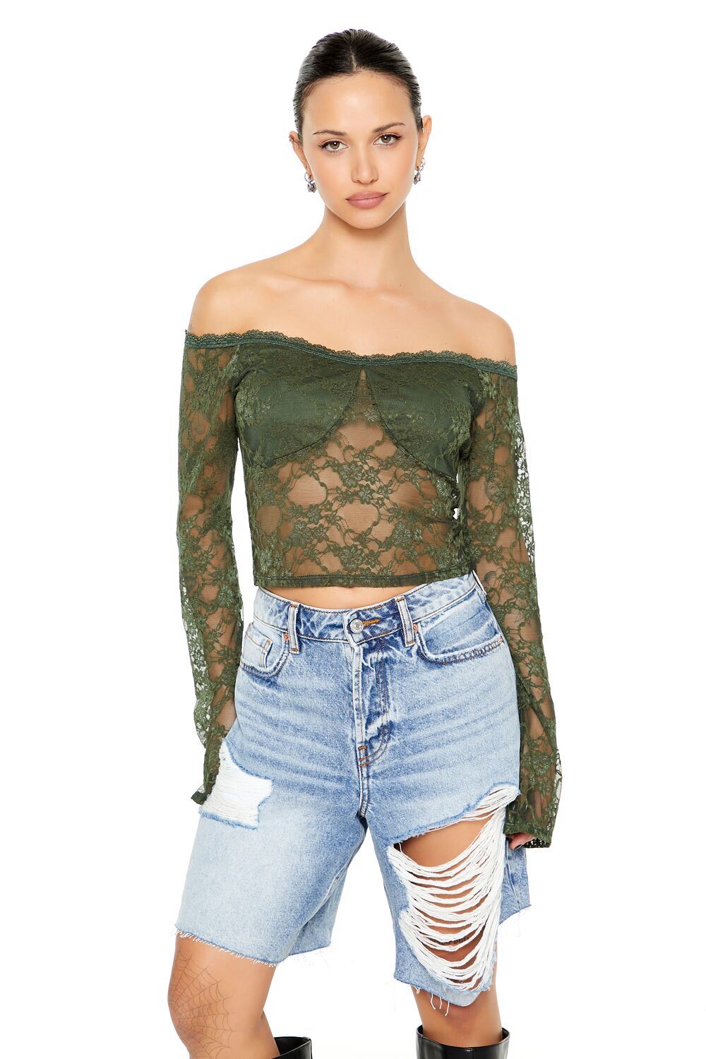 Sheer Lace Off-the-Shoulder Top - Image 6