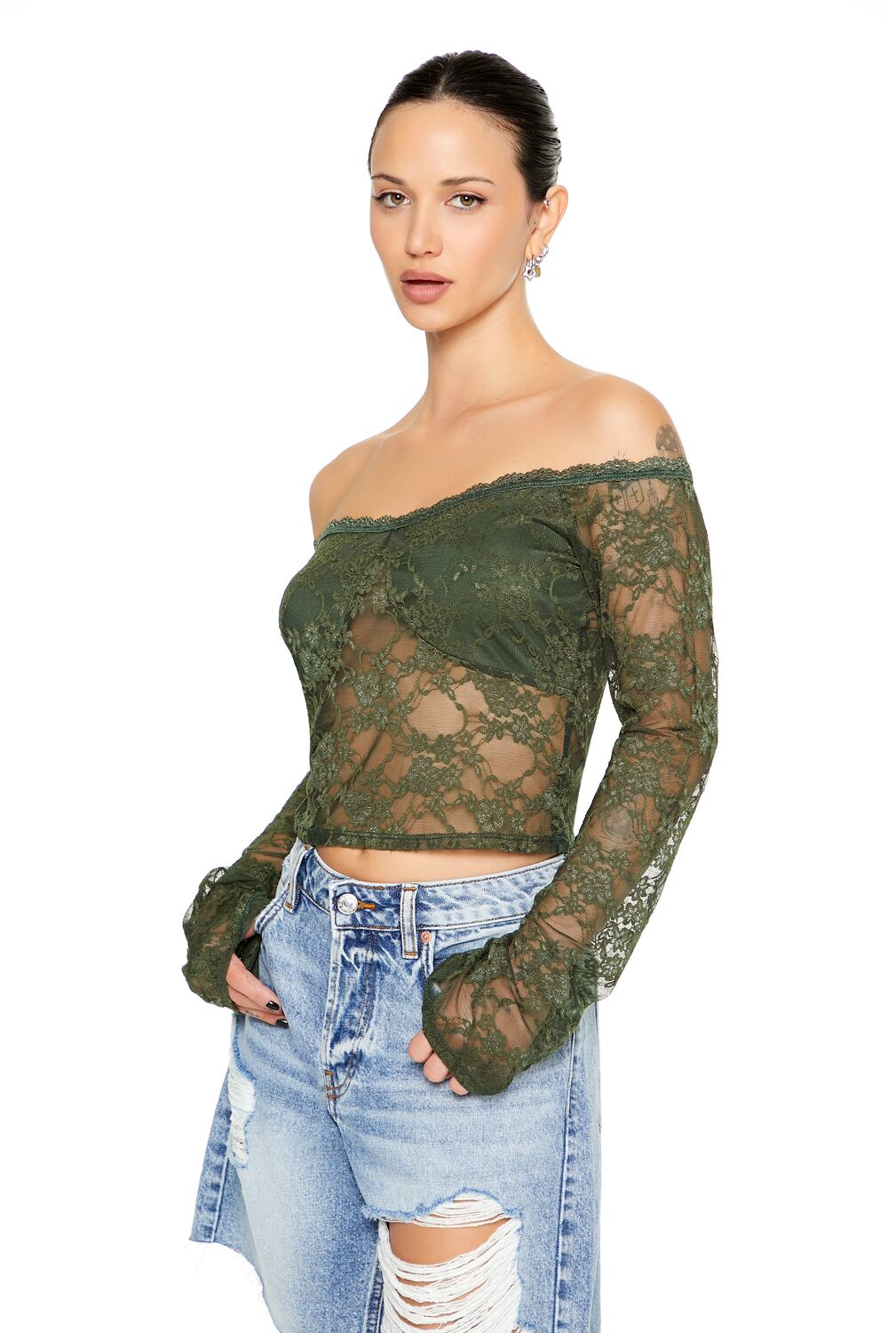 Sheer Lace Off-the-Shoulder Top - Image 7