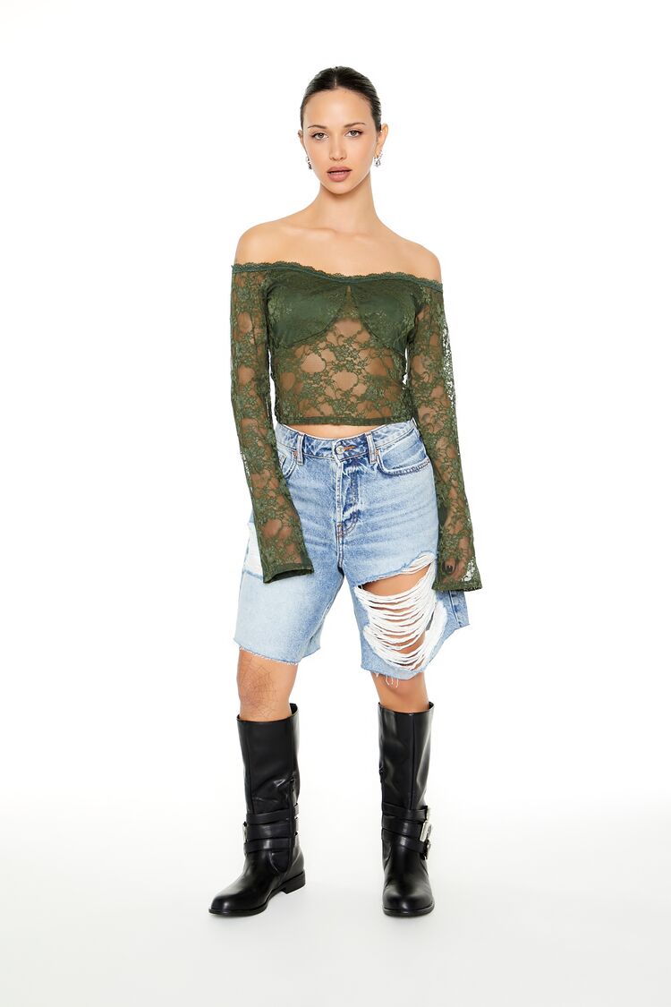 Sheer Lace Off-the-Shoulder Top - Image 9