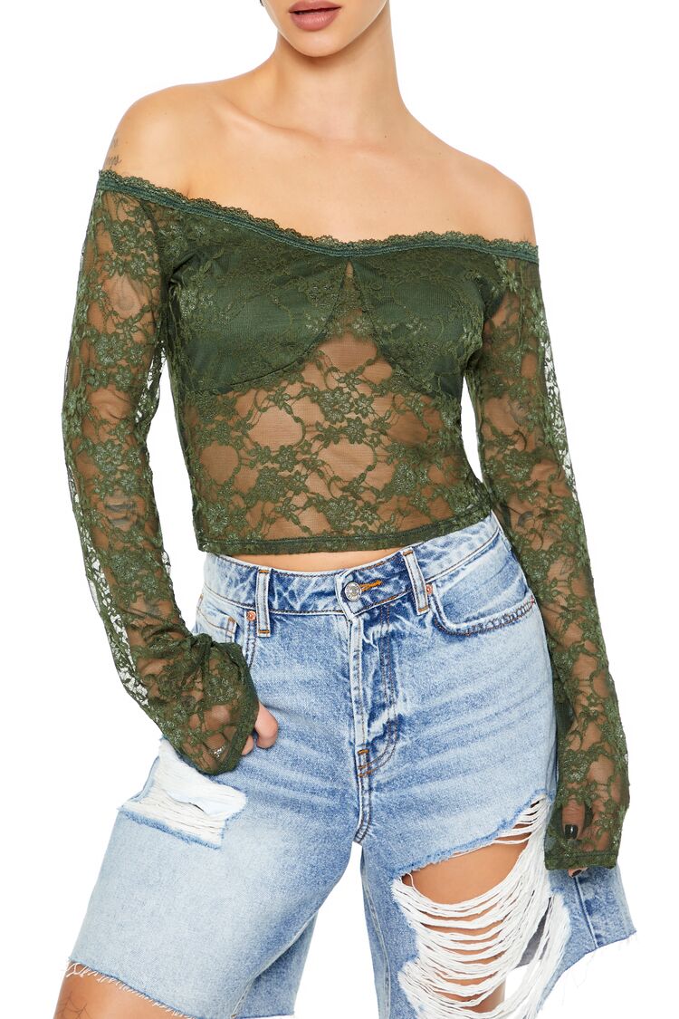 Sheer Lace Off-the-Shoulder Top - Image 10