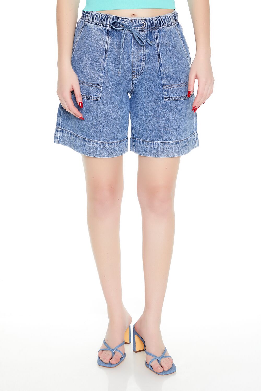 Baggy Drawstring Denim Shorts - Image 2