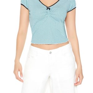 Cropped Gingham Bow Tee