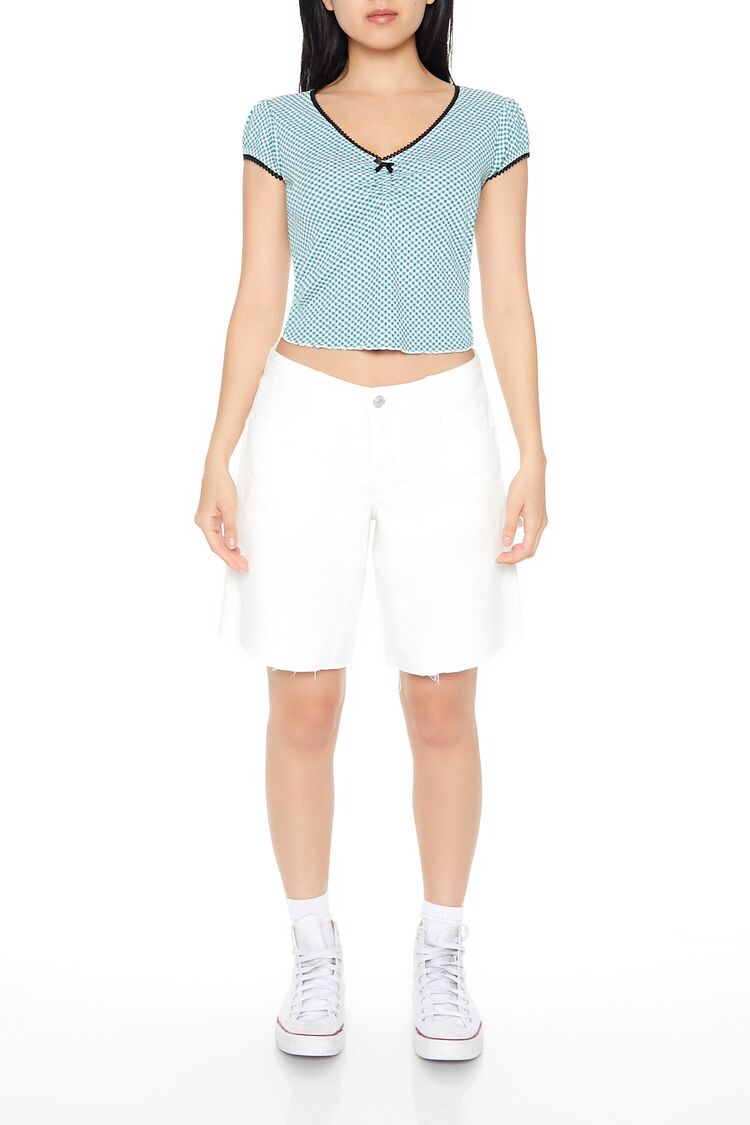 Cropped Gingham Bow Tee - Image 4