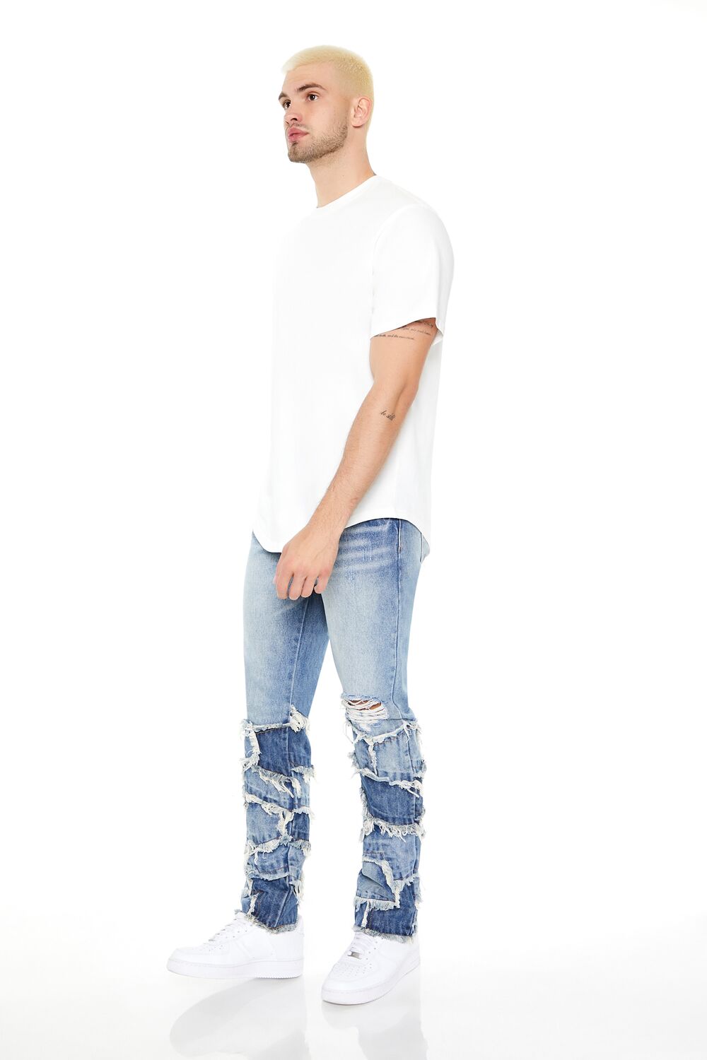 Frayed Patchwork Slim-Fit Jeans - Image 2