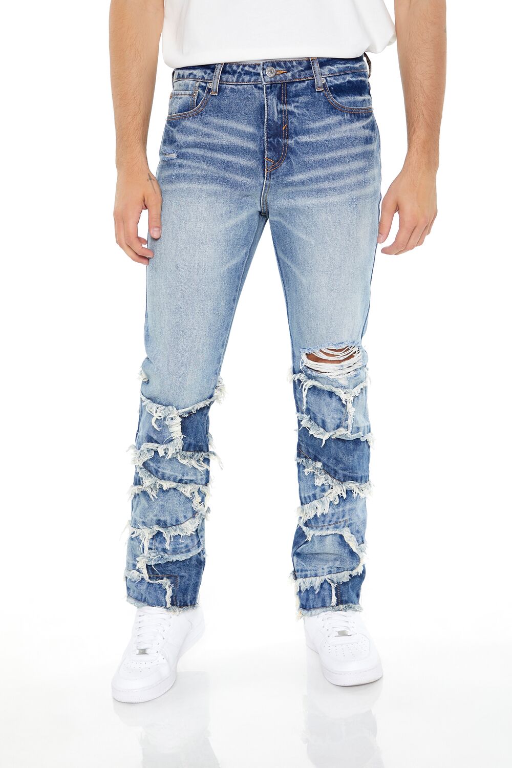 Frayed Patchwork Slim-Fit Jeans - Image 4