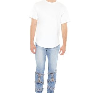 Grommet Cutout Slim-Fit Jeans