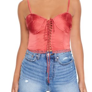 Satin Lace-Up Bustier Cami