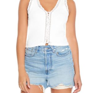 Ribbed Lace-Up Tank Top