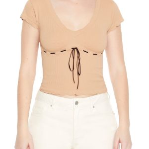Seamless Ribbon-Trim Cropped Tee