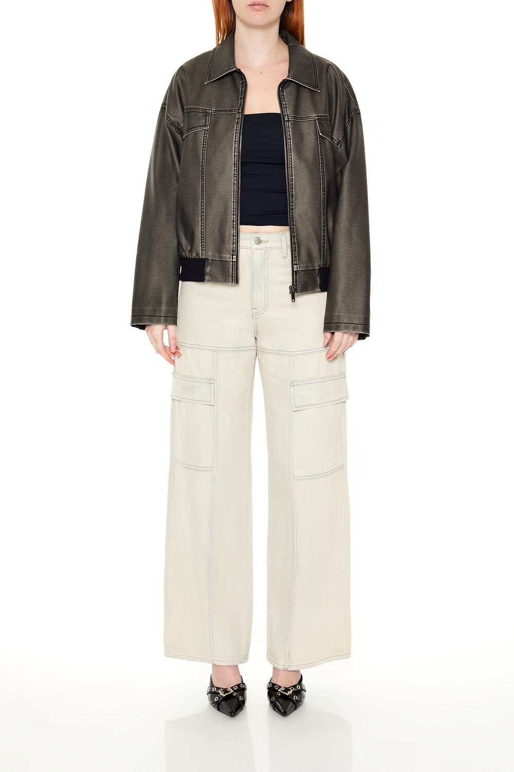 Faux Leather Zip-Up Moto Jacket - Image 2