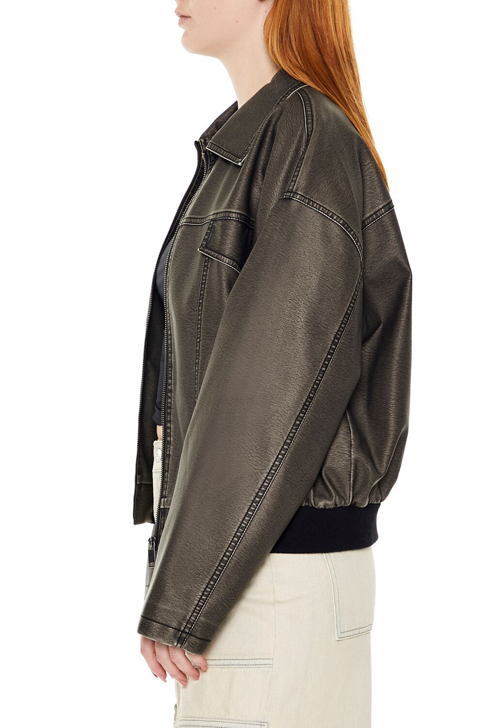 Faux Leather Zip-Up Moto Jacket - Image 4