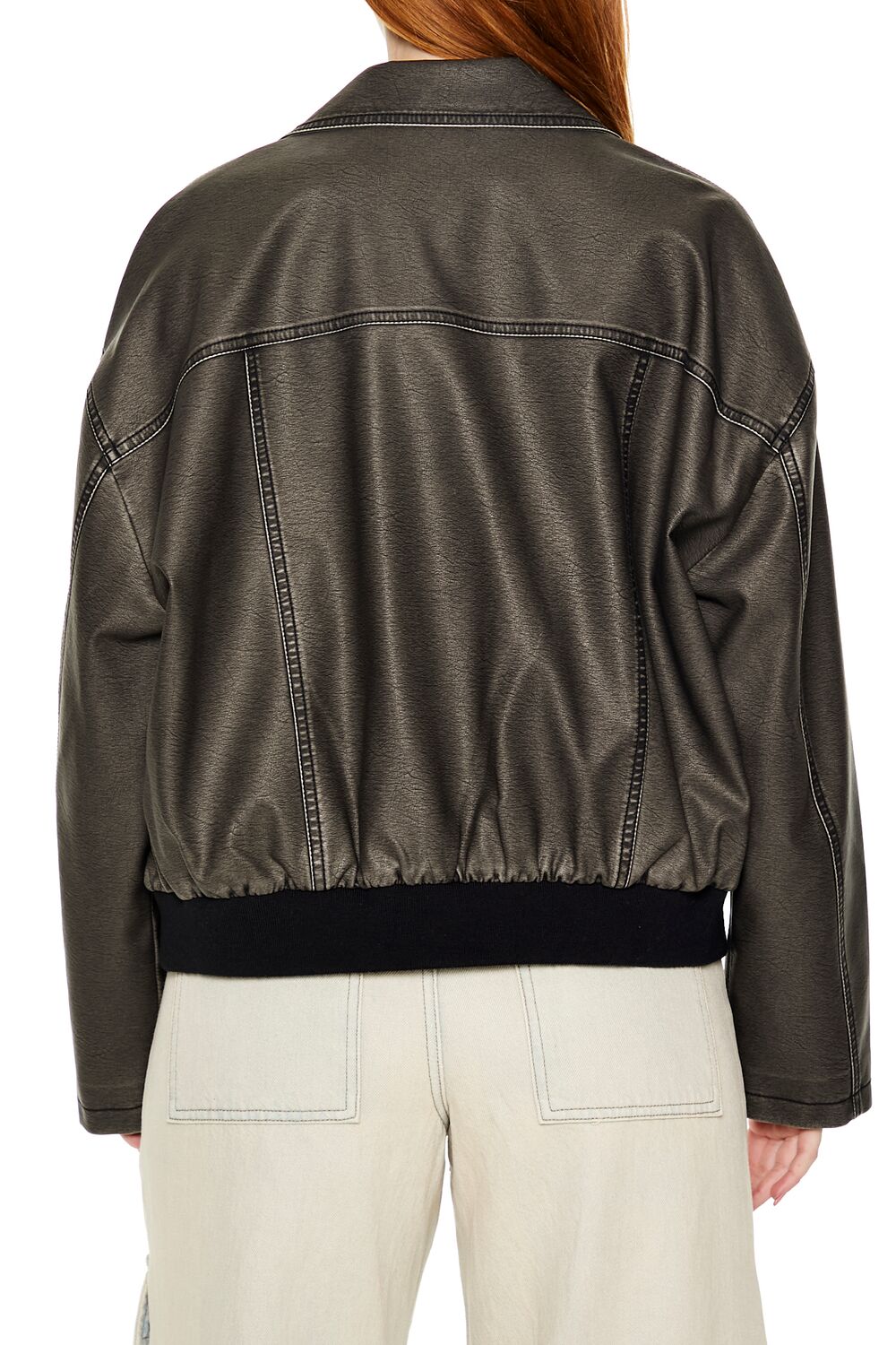 Faux Leather Zip-Up Moto Jacket - Image 5